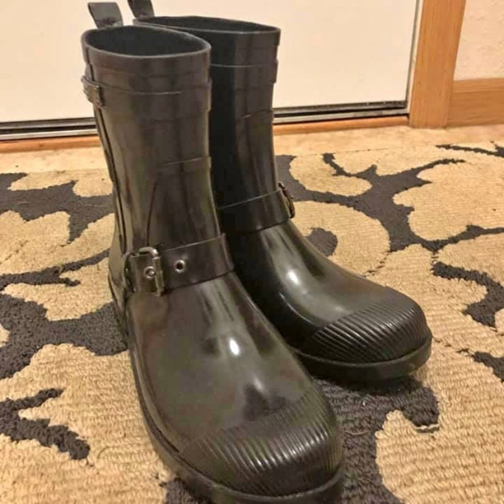 Coach black rain boots.